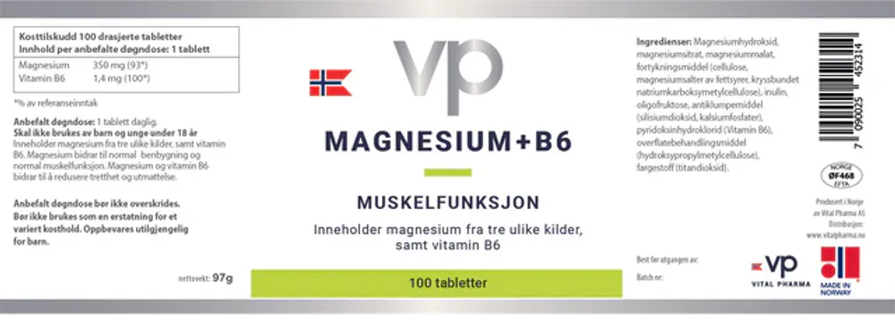 Magnesium + B6 – 120 tabletter