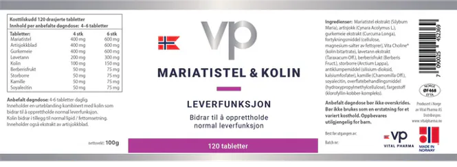 Hovedbilde Mariatistel og kolin - 120 tabletter