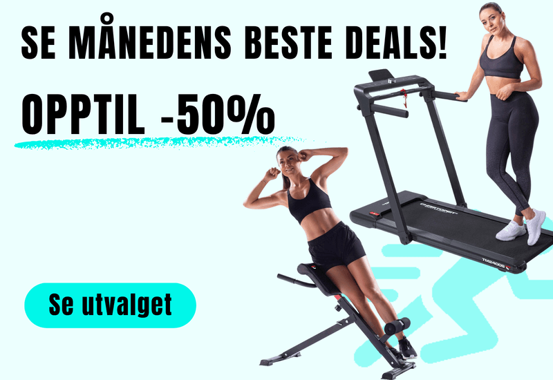 Månedens beste deals på treningsutstyr – opptil 50% rabatt. Christopeit tredemølle og treningsbenk.